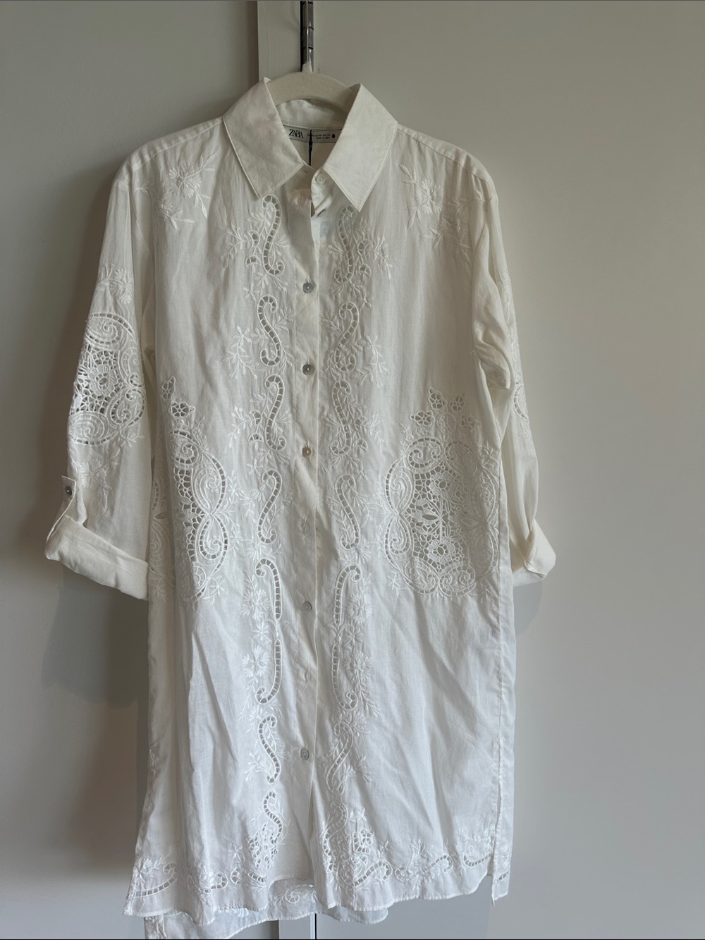Women’s White Embroidered Shirt Dress- Lightweight Casual